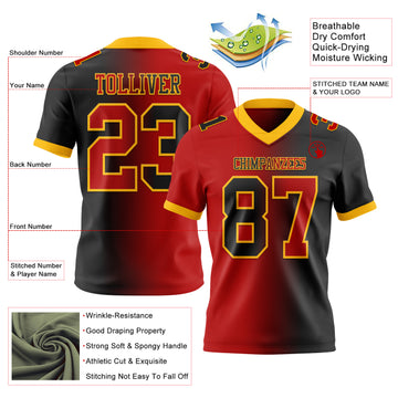 Custom Black Red-Gold Mesh Authentic Gradient Fashion Football Jersey