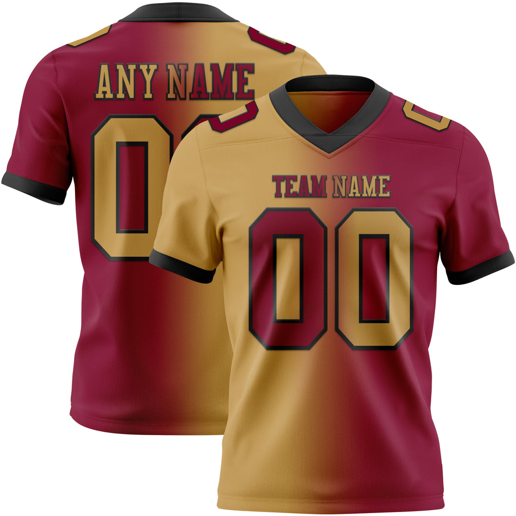 Custom Maroon Old Gold-Black Mesh Authentic Gradient Fashion Football Jersey