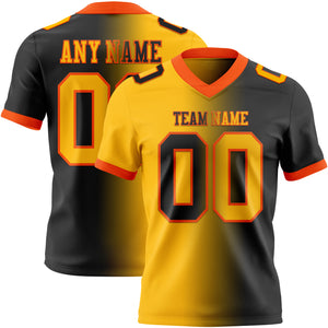 Custom Black Gold-Orange Mesh Authentic Gradient Fashion Football Jersey