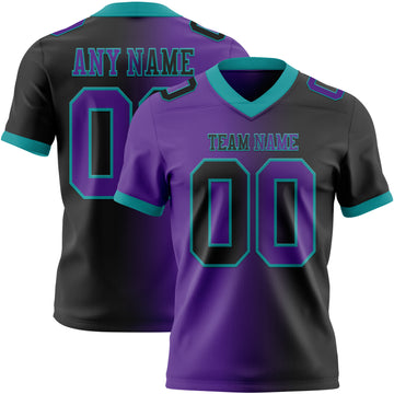 Custom Black Purple-Teal Mesh Authentic Gradient Fashion Football Jersey