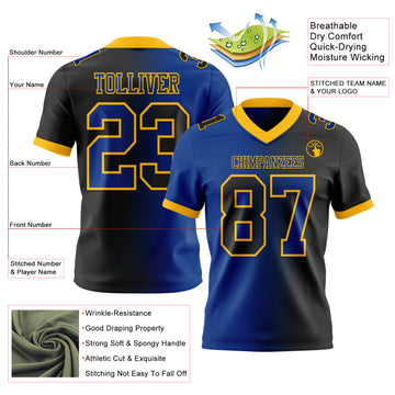 Custom Black Royal-Gold Mesh Authentic Gradient Fashion Football Jersey