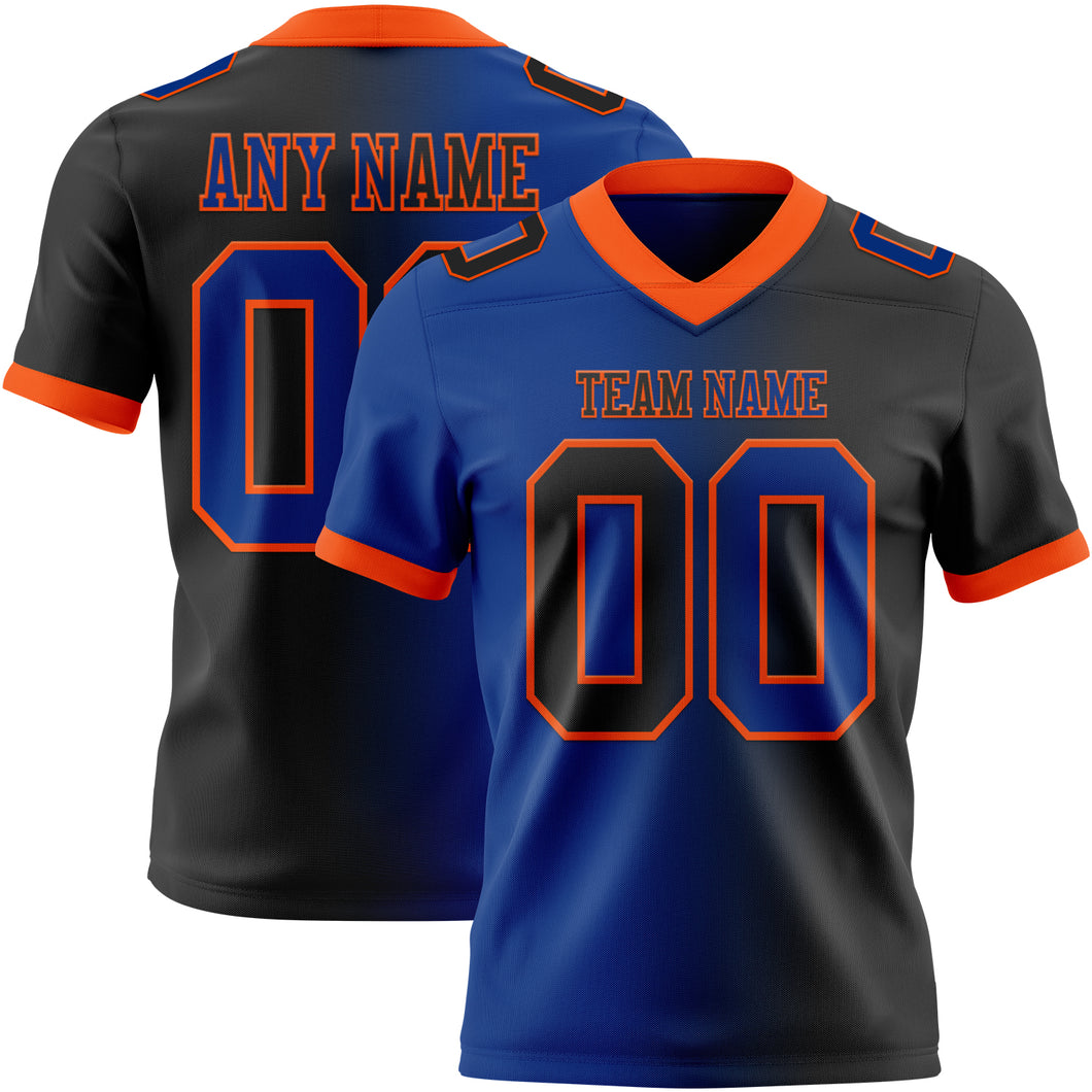 Custom Black Royal-Orange Mesh Authentic Gradient Fashion Football Jersey