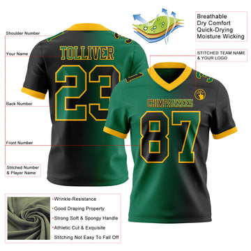 Custom Black Kelly Green-Gold Mesh Authentic Gradient Fashion Football Jersey