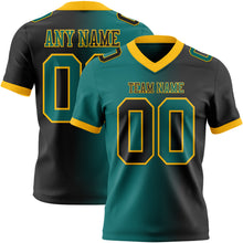 Load image into Gallery viewer, Custom Black Teal-Gold Mesh Authentic Gradient Fashion Football Jersey
