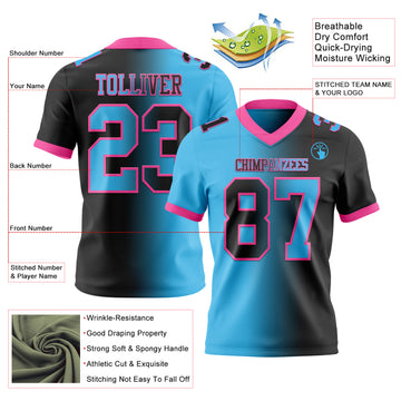 Custom Black Sky Blue-Pink Mesh Authentic Gradient Fashion Football Jersey