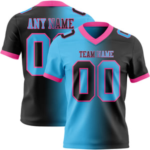 Custom Black Sky Blue-Pink Mesh Authentic Gradient Fashion Football Jersey