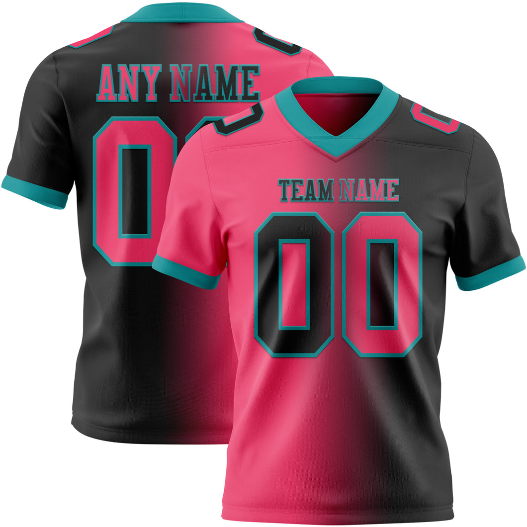 Custom Black Neon Pink-Teal Mesh Authentic Gradient Fashion Football Jersey