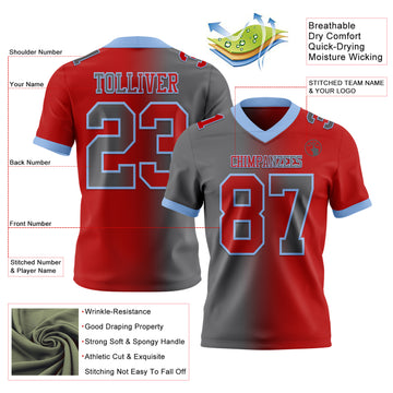 Custom Red Steel Gray-Light Blue Mesh Authentic Gradient Fashion Football Jersey