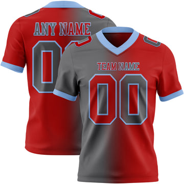 Custom Red Steel Gray-Light Blue Mesh Authentic Gradient Fashion Football Jersey