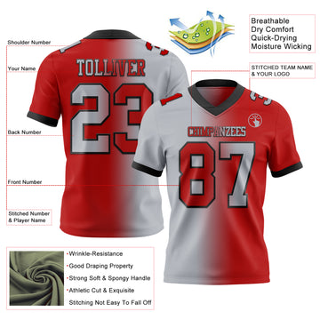 Custom Red Gray-Black Mesh Authentic Gradient Fashion Football Jersey