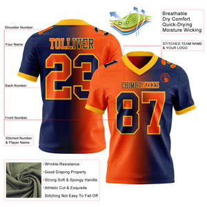 Custom Navy Orange-Gold Mesh Authentic Gradient Fashion Football Jersey