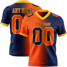 Load image into Gallery viewer, Custom Navy Orange-Gold Mesh Authentic Gradient Fashion Football Jersey
