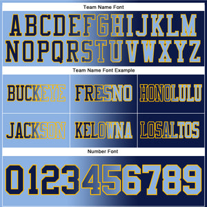 Custom Navy Light Blue-Gold Mesh Authentic Gradient Fashion Football Jersey