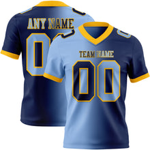 Load image into Gallery viewer, Custom Navy Light Blue-Gold Mesh Authentic Gradient Fashion Football Jersey
