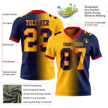 Load image into Gallery viewer, Custom Navy Gold-Red Mesh Authentic Gradient Fashion Football Jersey
