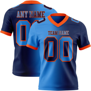 Custom Navy Powder Blue-Orange Mesh Authentic Gradient Fashion Football Jersey