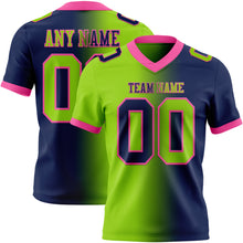 Load image into Gallery viewer, Custom Navy Neon Green-Pink Mesh Authentic Gradient Fashion Football Jersey
