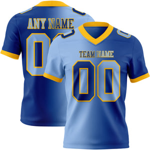 Custom Royal Light Blue-Gold Mesh Authentic Gradient Fashion Football Jersey