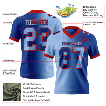 Custom Royal Light Blue-Red Mesh Authentic Gradient Fashion Football Jersey