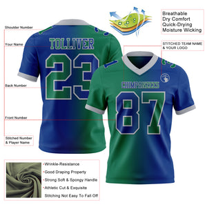 Custom Royal Kelly Green-Gray Mesh Authentic Gradient Fashion Football Jersey