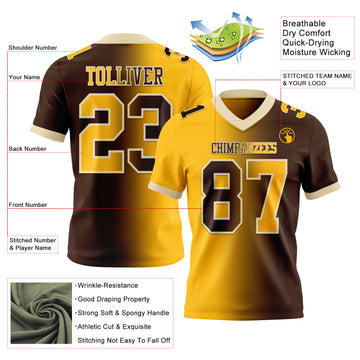 Custom Brown Gold-Cream Mesh Authentic Gradient Fashion Football Jersey