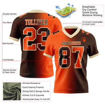 Custom Brown Orange-Cream Mesh Authentic Gradient Fashion Football Jersey