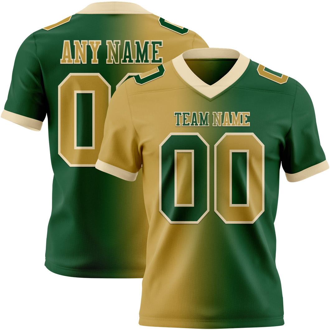 Custom Green Old Gold-Cream Mesh Authentic Gradient Fashion Football Jersey