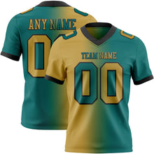 Load image into Gallery viewer, Custom Teal Old Gold-Black Mesh Authentic Gradient Fashion Football Jersey
