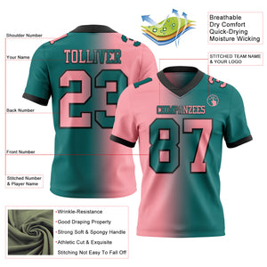 Custom Teal Medium Pink-Black Mesh Authentic Gradient Fashion Football Jersey