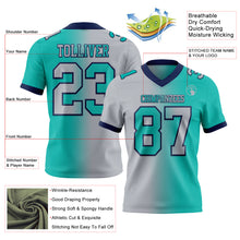 Load image into Gallery viewer, Custom Aqua Gray-Navy Mesh Authentic Gradient Fashion Football Jersey
