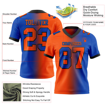 Custom Thunder Blue Orange-Black Mesh Authentic Gradient Fashion Football Jersey