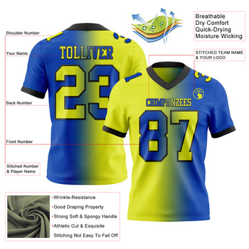 Custom Thunder Blue Neon Yellow-Black Mesh Authentic Gradient Fashion Football Jersey