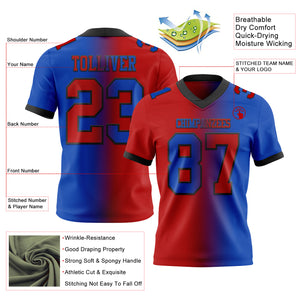 Custom Thunder Blue Red-Black Mesh Authentic Gradient Fashion Football Jersey