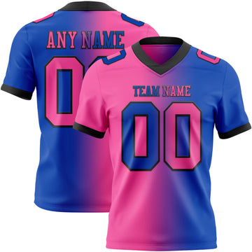 Custom Thunder Blue Pink-Black Mesh Authentic Gradient Fashion Football Jersey