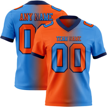 Custom Powder Blue Orange-Navy Mesh Authentic Gradient Fashion Football Jersey