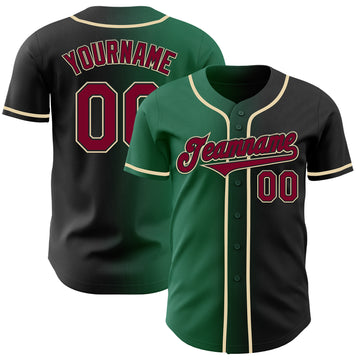 Custom Black Maroon Kelly Green-Cream Authentic Gradient Fashion Baseball Jersey