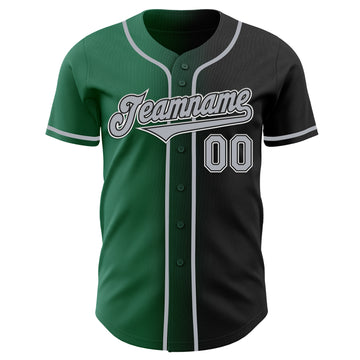 Custom Black Gray-Kelly Green Authentic Gradient Fashion Baseball Jersey