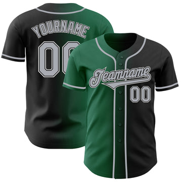 Custom Black Gray-Kelly Green Authentic Gradient Fashion Baseball Jersey