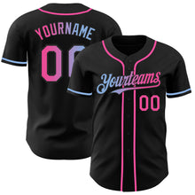 Load image into Gallery viewer, Custom Black Pink-Light Blue Authentic Gradient Fashion Baseball Jersey
