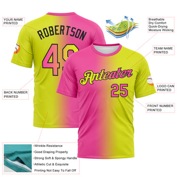 Custom Neon Yellow Pink-Black Gradient Fashion Performance T-Shirt