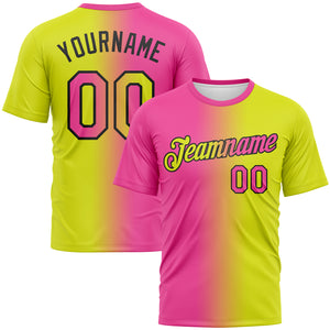 Custom Neon Yellow Pink-Black Gradient Fashion Performance T-Shirt