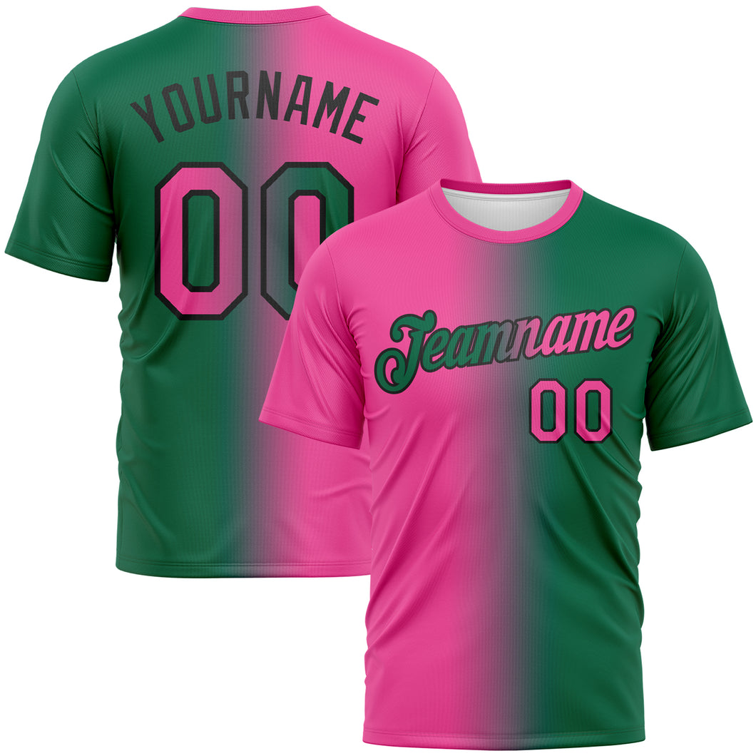 Custom Kelly Green Pink-Black Gradient Fashion Performance T-Shirt