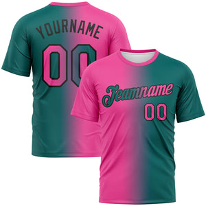 Custom Teal Pink-Black Gradient Fashion Performance T-Shirt