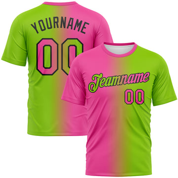 Custom Neon Green Pink-Black Gradient Fashion Performance T-Shirt