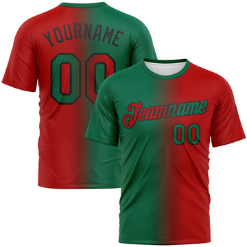 Custom Red Kelly Green-Black Gradient Fashion Performance T-Shirt