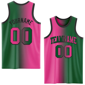 Custom Kelly Green Pink-Black Authentic Gradient Fashion Basketball Jersey