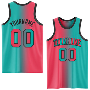 Custom Aqua Neon Pink-Black Authentic Gradient Fashion Basketball Jersey