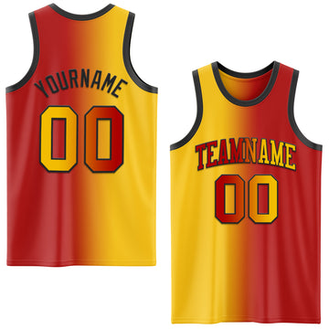 Custom Red Yellow-Black Authentic Gradient Fashion Basketball Jersey