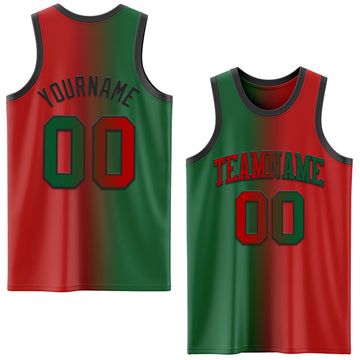 Custom Red Kelly Green-Black Authentic Gradient Fashion Basketball Jersey