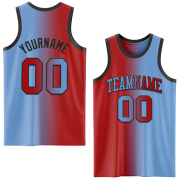 Custom Light Blue Red-Black Authentic Gradient Fashion Basketball Jersey